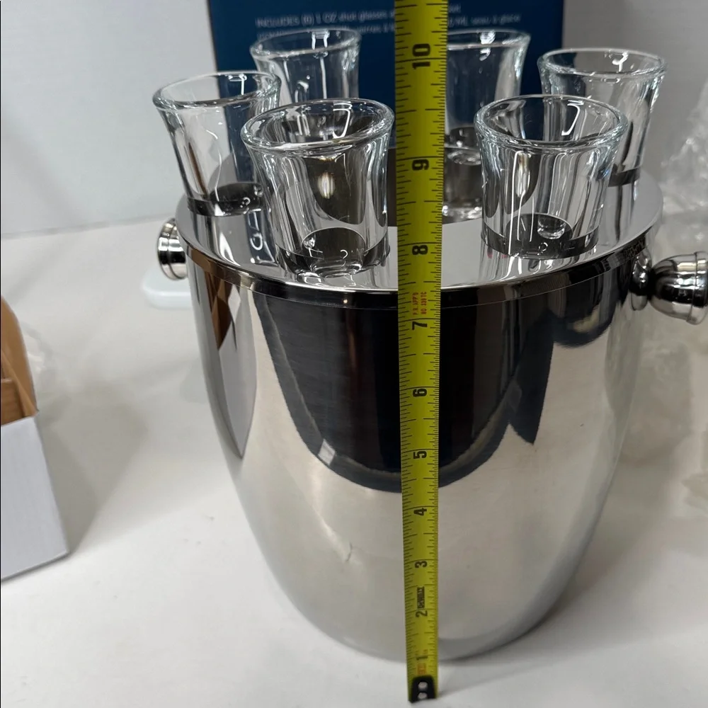 Chic & Tonic Stainless Ice Bucket with Shot Slots-NWOT